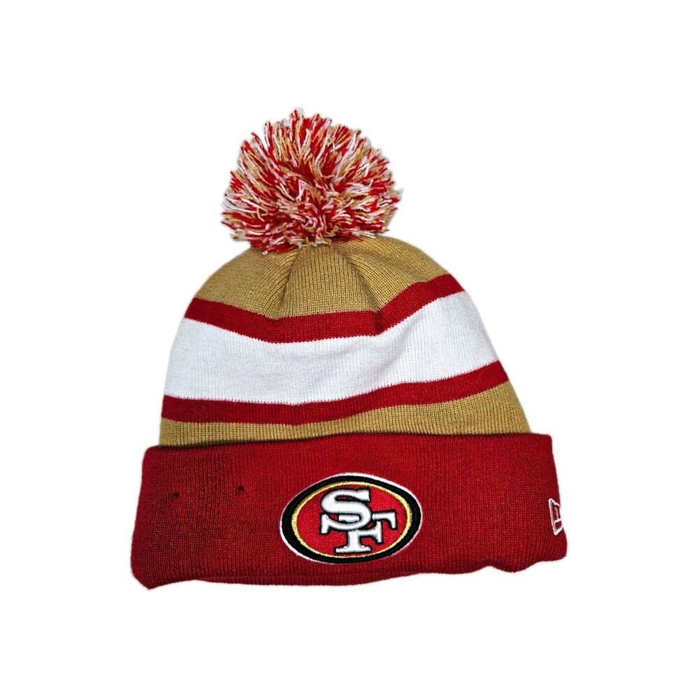 New Era San Francisco 49ers NFL Knit Beanie Pom Hat Fleece Lined Red Gold White